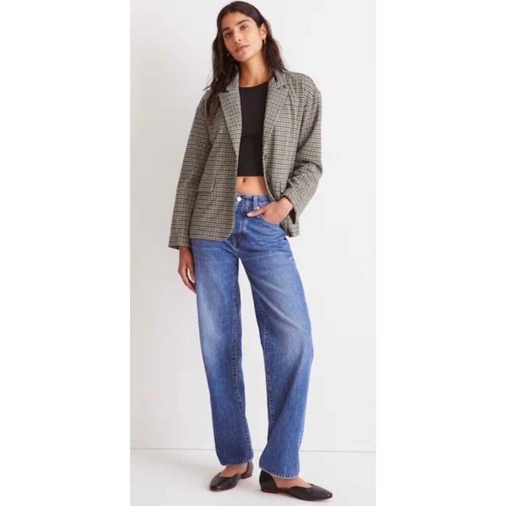 Madewell Women's Oversized Knit Blazer Houndstooth Drop Shoulder Button Size XS